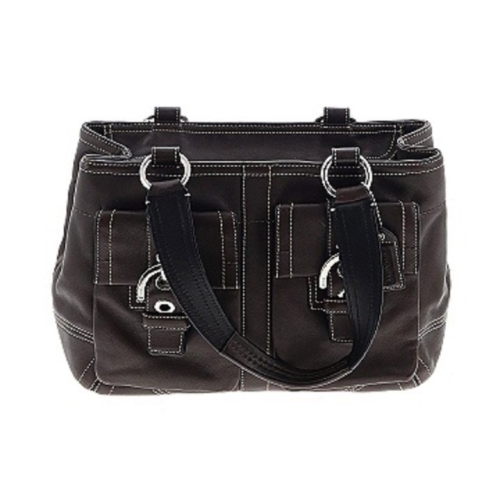 Coach Dark Brown Pebbled Leather Hampton Satchel